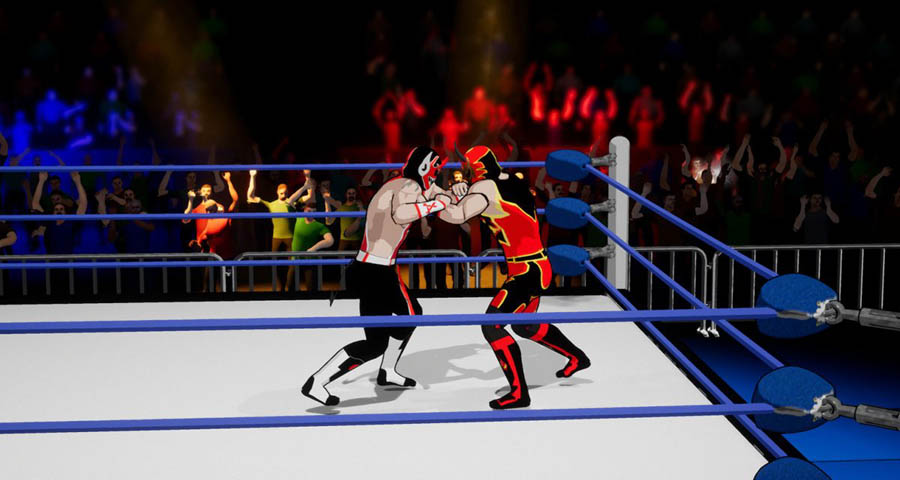 A picture of the game, showing two characters wrestling.