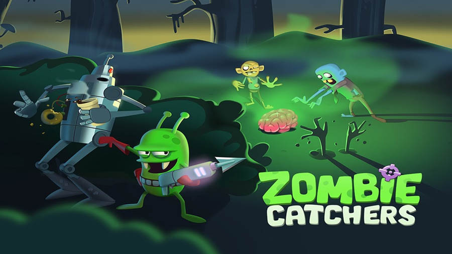 The Official Picture of Zombie Catchers with its characters, One of best zombie games on chromebook.