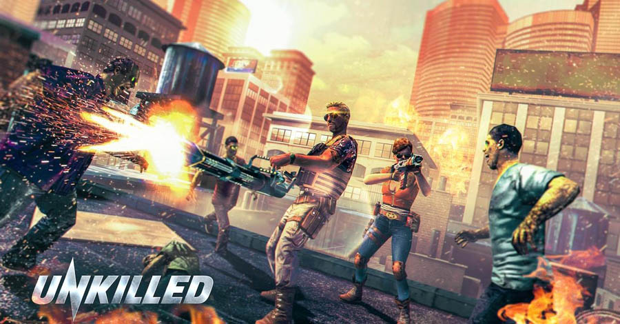 The Official Picture of Unkilled with its characters, One of best zombie games on ios.