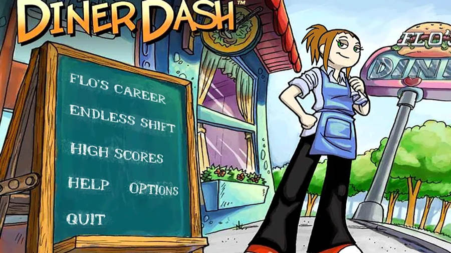 in game Picture of Diner Dash with its character, One of best cooking games for chromebook.