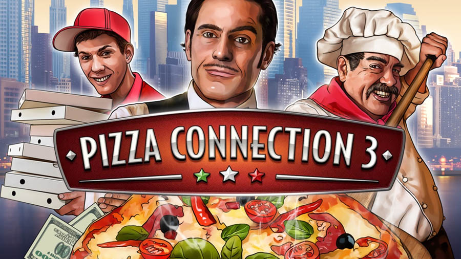 The Official Picture of Pizza Connection 3 with its characters, One of best cooking games for pc.