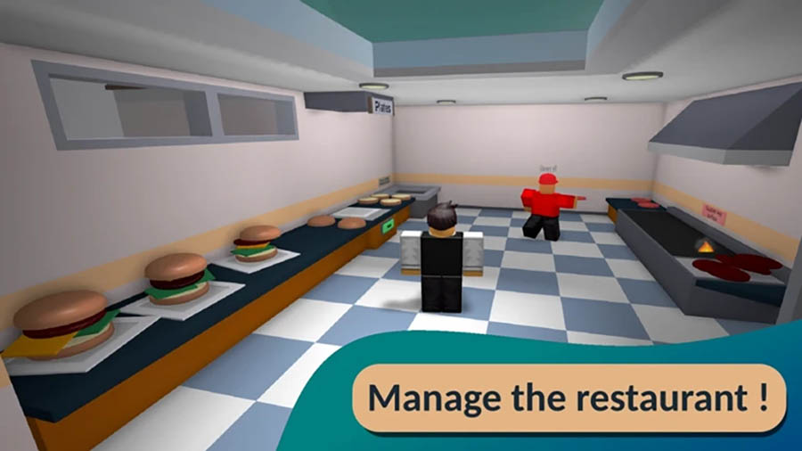 The Official Picture of Cook Burgers with its characters, One of best cooking games for roblox.