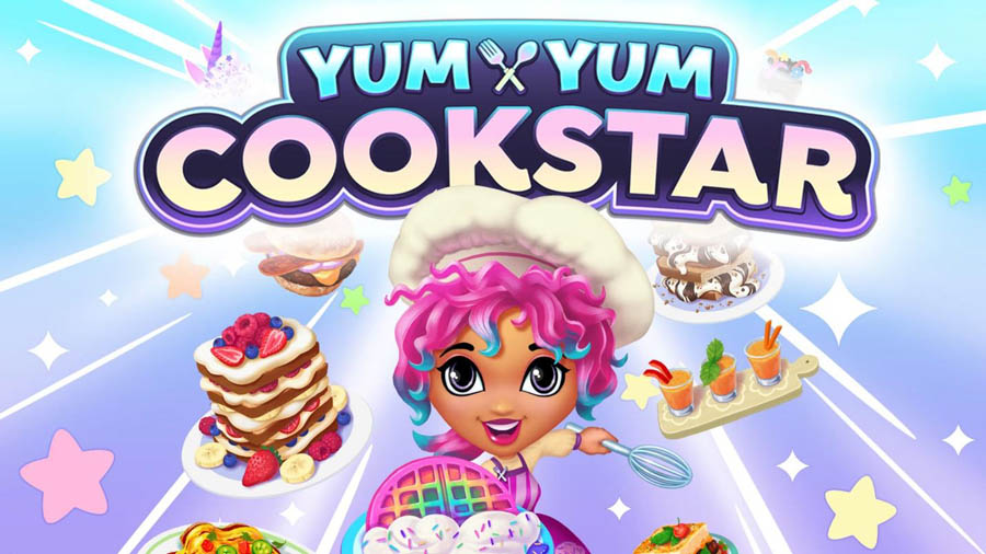 The Official Picture of Yum Yum Cookstar with its character, One of best cooking games for switch.