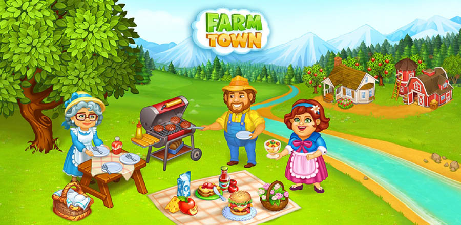 A wallpaper of Farm Town, one of the best farming games for android.