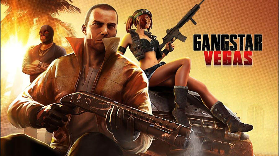 The Official Picture of Gangstar Vegas with its characters, One of best gangster games for android.