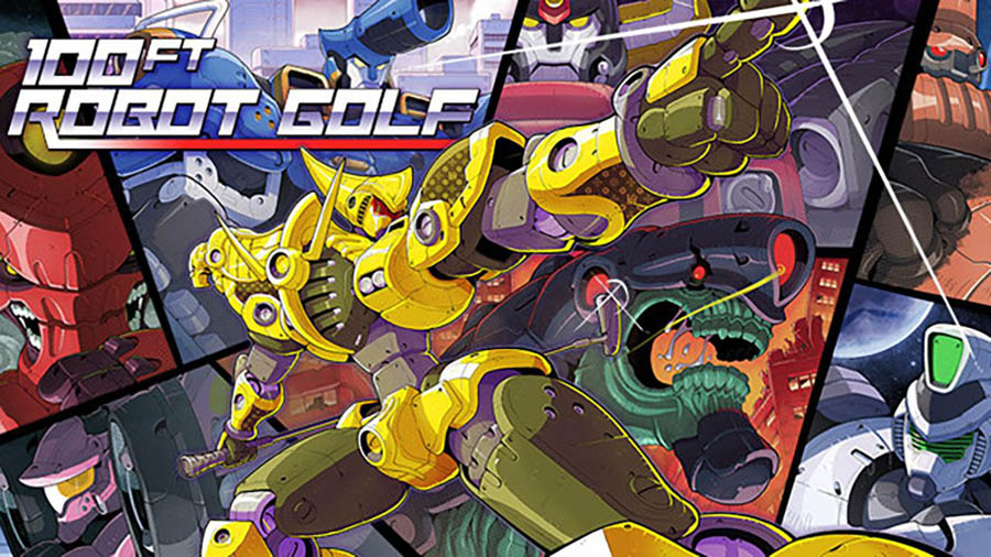 The Official Picture of 100ft Robot Golf with its characters, One of best golf games for steam.