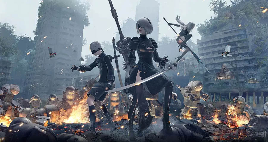 The Official Picture of Nier: Automata with its Characters, One of jrpg games for pc.