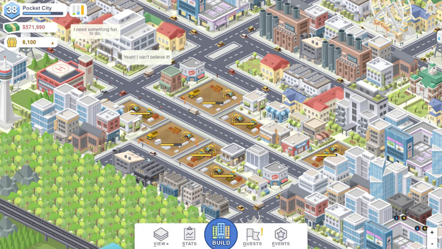 A wallpaper of Pocket City, one of the best life simulation games for Android.