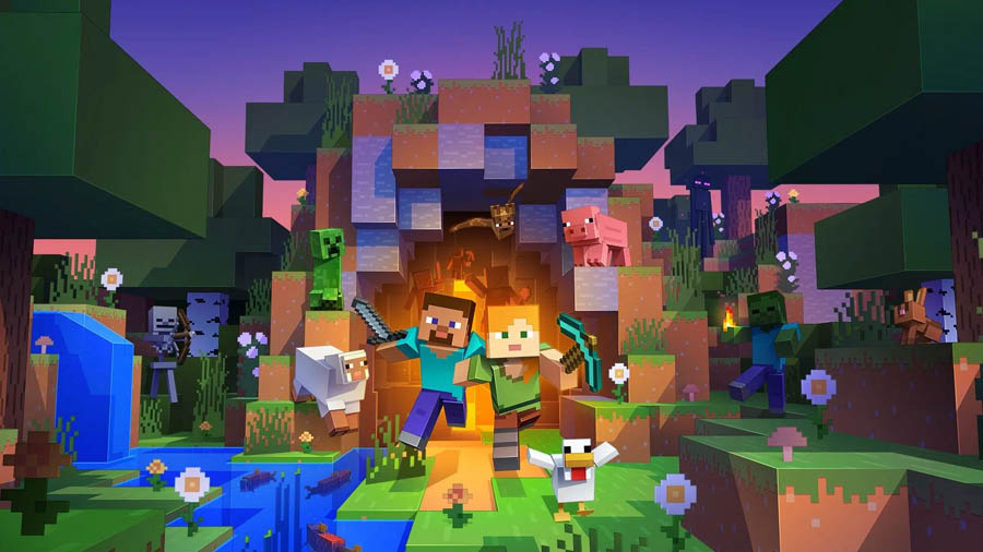 The Official Picture of Minecraft with its characters, One of best multiplayer games for Android.