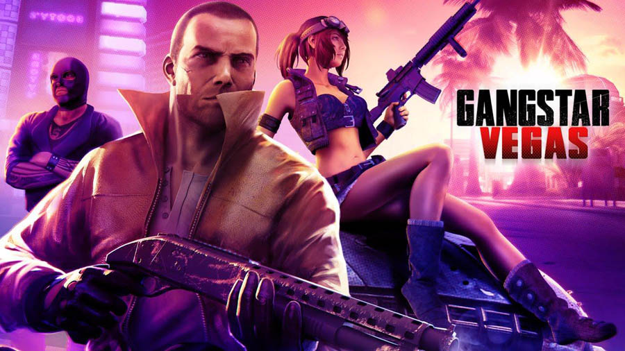 The Official Picture of Gangstar Vegas with its characters, One of best open world games for ios.