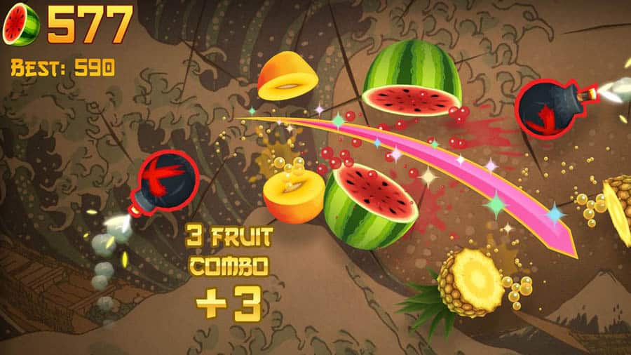 A wallpaper of Fruit Ninja.