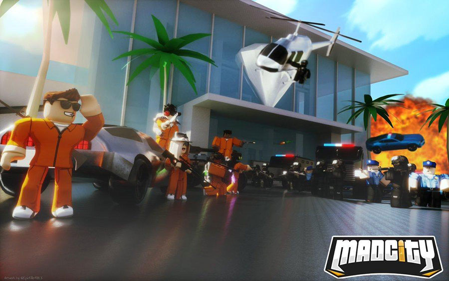 The Official Picture of Mad City with its characters, One of best battle royale games Roblox.