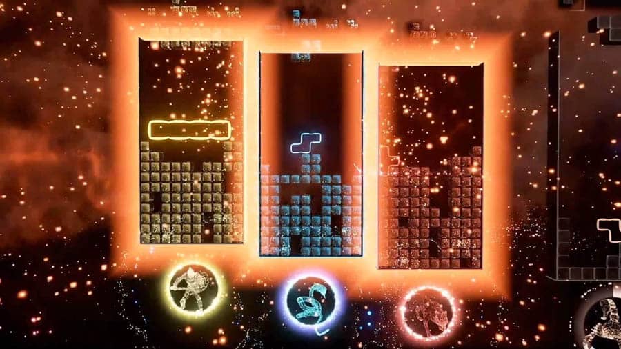 A wallpaper of Tetris Effect: Connected, one of the best light games for xbox.