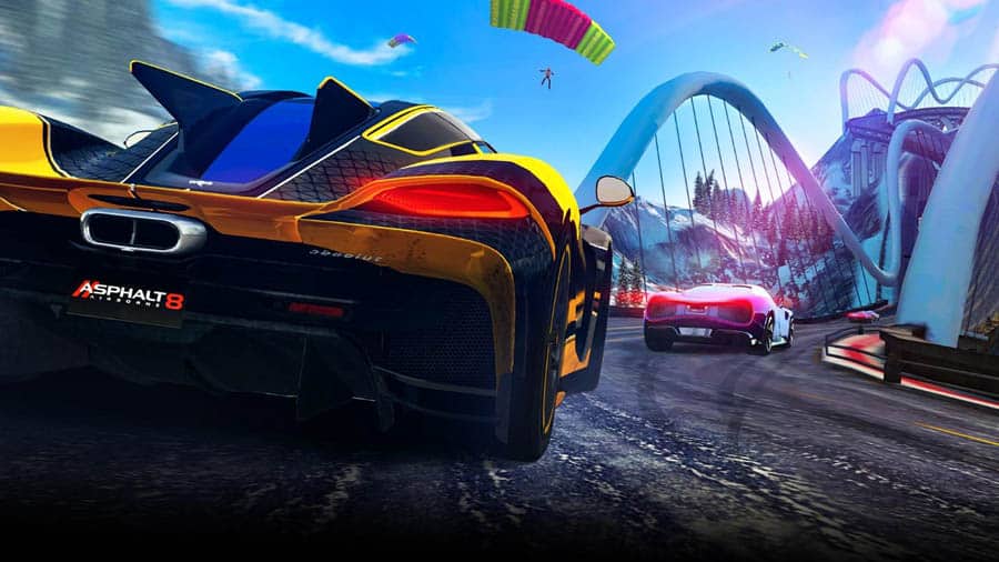 A wallpaper of Asphalt 8: Airborne, one of the best motorcycle games for android.