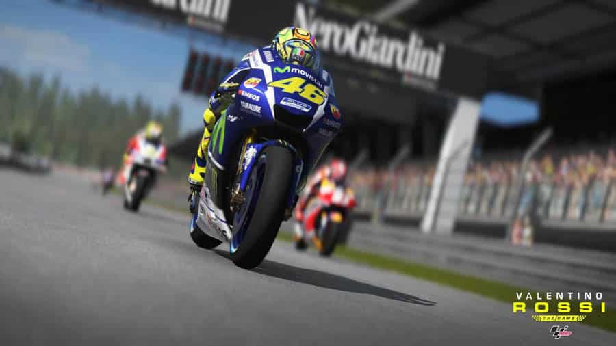 A wallpaper of Valentino Rossi: The Game, one of the best motorcycle games for ps4.