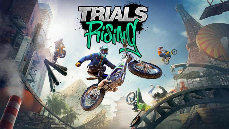 The official cover of Trials Rising, one of the best motorcycle games for ps4.