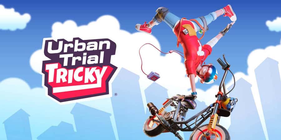 A wallpaper of Urban Trial Tricky, one of the best motorcycle games for ps5.