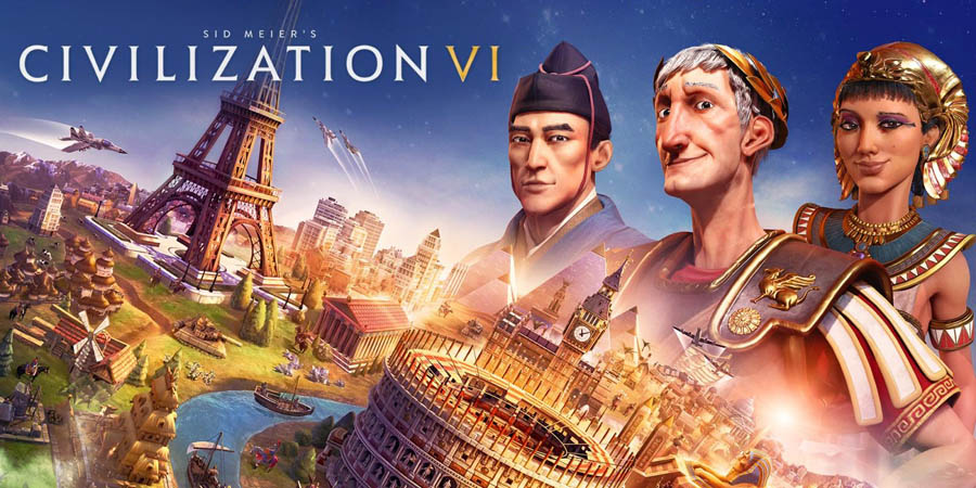 The Official Picture of Sid Meier’s Civilization VI with its characters, One of the Best Naval Games for Switch.