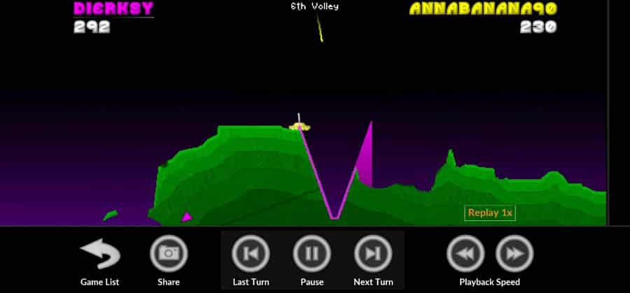 A picture of Pocket Tanks, one of the best artillery games on Android.