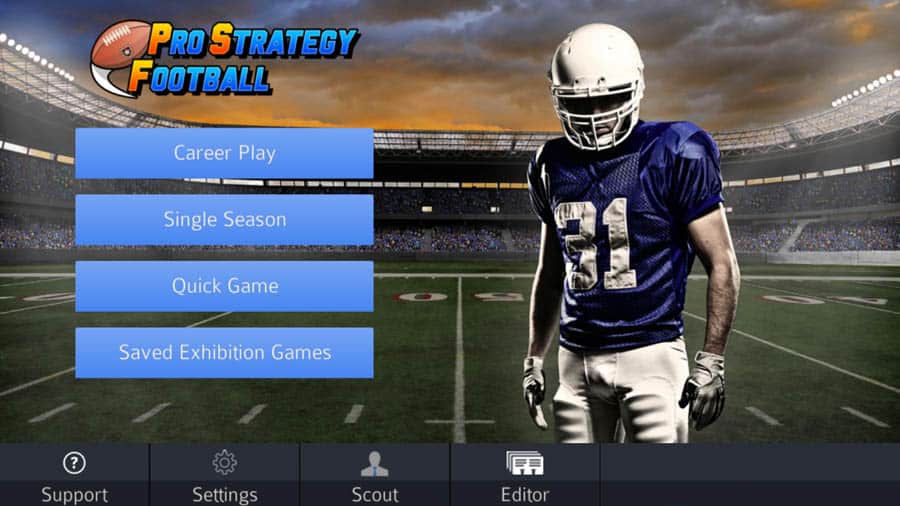 The Official Picture of Pro Strategy Football and Its Main Menu Screen.