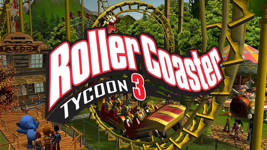 A wallpaper of RollerCoaster Tycoon 3, one of the best time management games for Mac.