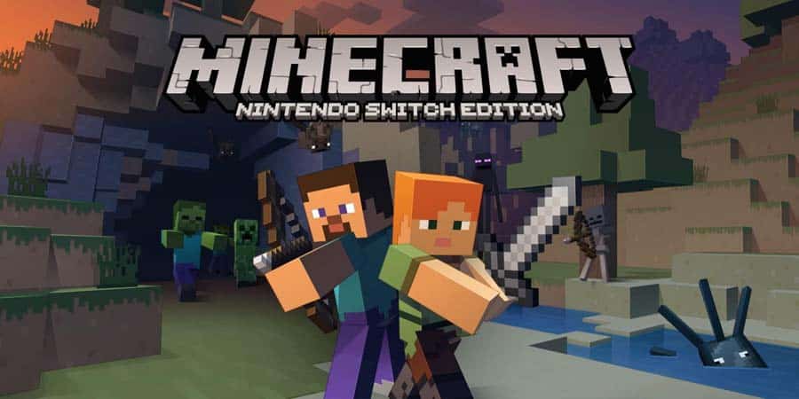 The official cover of Minecraft, one of the best Co-Op Switch games for couples.