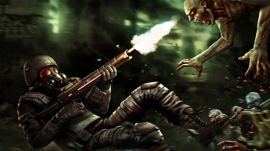 A wallpaper of SAS: Zombie Assault 4, one of the best Multiplayer Zombie games for iOS.