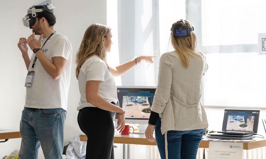 an image of 3 people playing withVR.