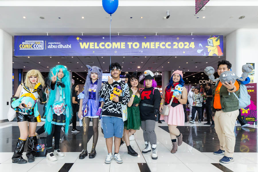 picture of some girls in anime character custom in festival of Middle East Film & Comic Con 2025.