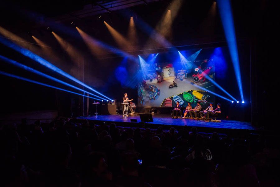 six people on stage giving speech about Nordic-Game-Spring-2025.