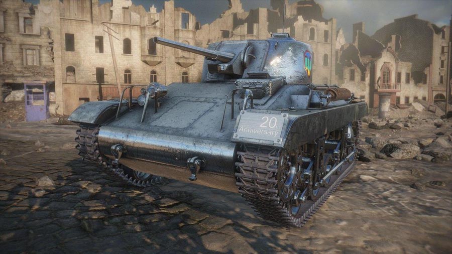 The Official Picture of World of Tanks in which a large tank is shown among the ruins of a city.