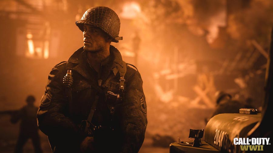 The Official Picture of Call of Duty: WWII that shows a soldier among the ruins of war.