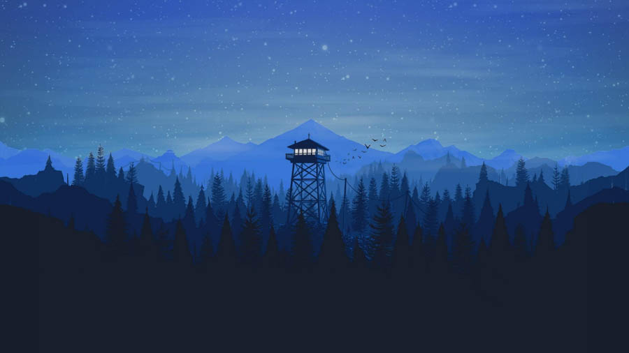 a wallpaper of the game Firewatch.