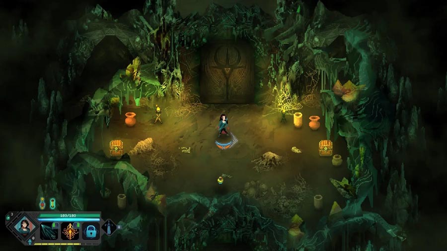 a wallpaper of the game Children of Morta.