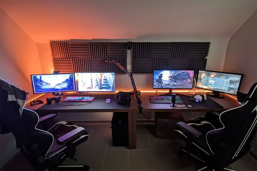 Image of two gaming setups with soundproof walls.