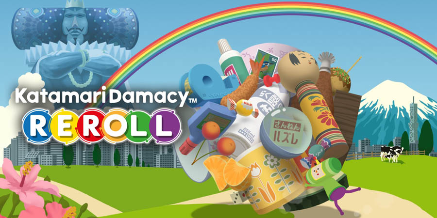 a wallpaper of the game Katamari Damacy REROLL