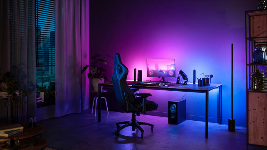 mage of a gaming setup with a purple and blue glow.