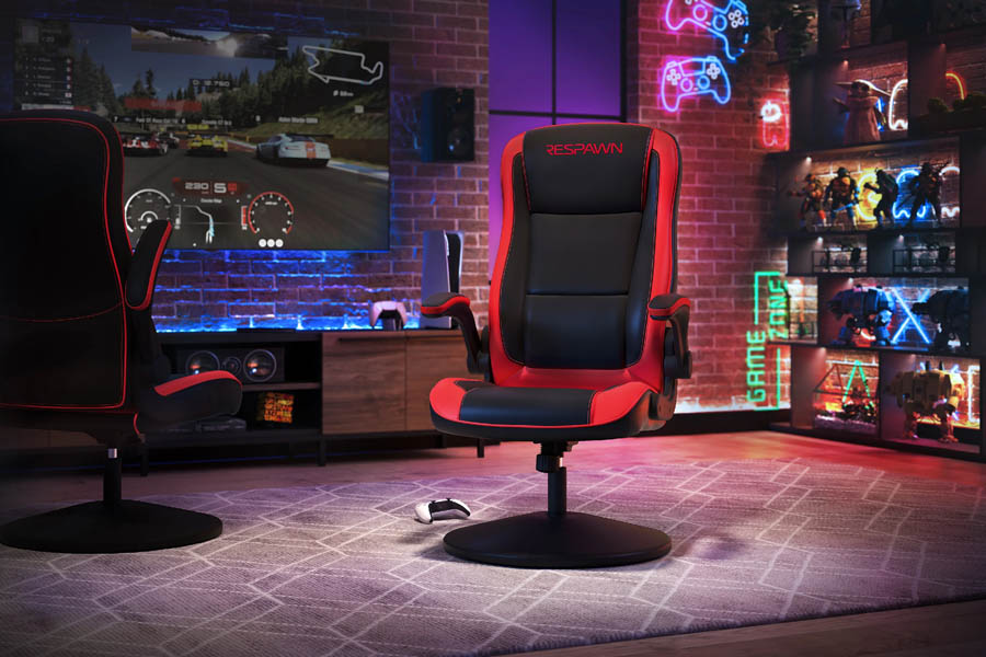 Image of a gaming chair next to a setup.