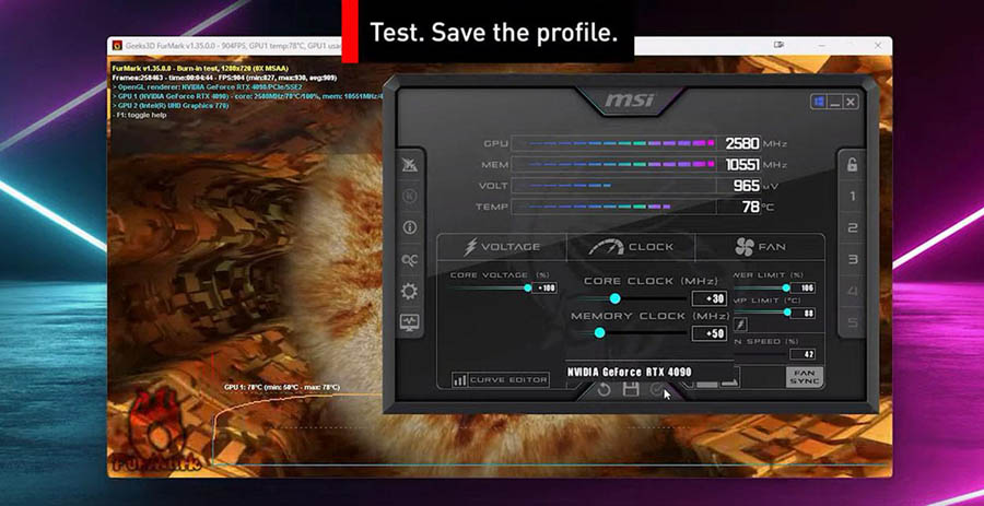 Image of MSI Afterburner application.